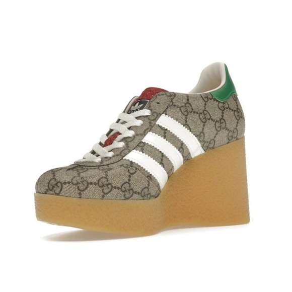 GUCCI X ADIDAS GAZELLE PLATFORM WEDGE GG SUPREME MONOGRAM CANVAS SNEAKERS 38.5 - Picture 4 of 6